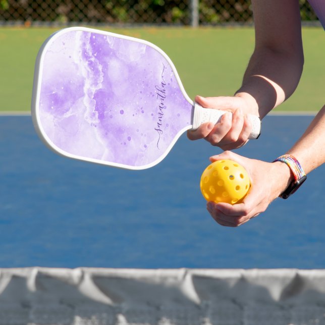 Raquette De Pickleball Élégant marbre violet Nom du lecteur monographique (Insitu)
