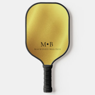 Raquette De Pickleball Élégant Métallic Or Simple Monogramme Nom