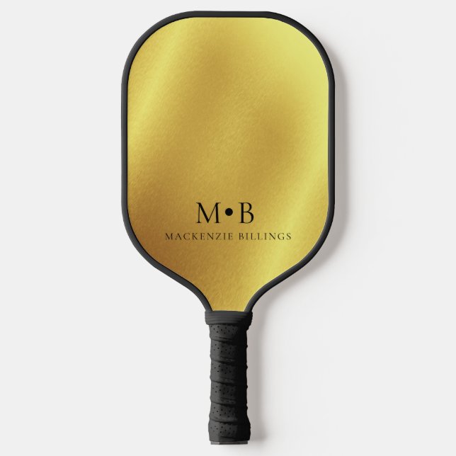 Raquette De Pickleball Élégant Métallic Or Simple Monogramme Nom (Recto)