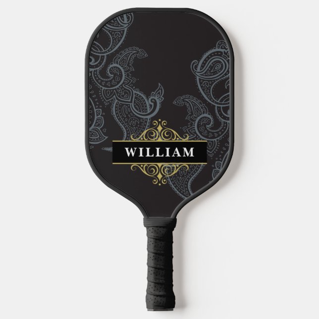 Raquette De Pickleball Élégant Monogramme de marguerite en or noir (Recto)