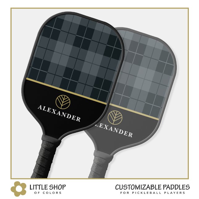 Raquette De Pickleball Élégant monogramme de tarte gris-noir (Créateur téléchargé)