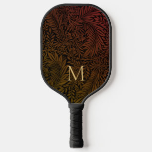 Raquette De Pickleball Élégant Monogramme Or Floral Orange Rouille Vintag