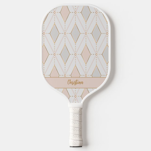 Raquette De Pickleball Élégant Motif élégant Chic Monogram Girly Rose (Recto)