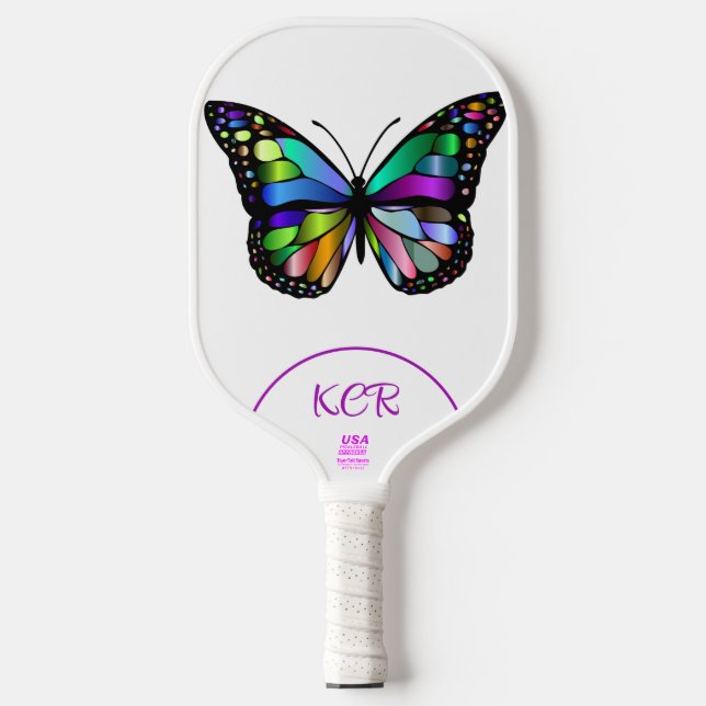 Raquette De Pickleball Élégant Papillon coloré Initiales États-Unis Offic (Recto)
