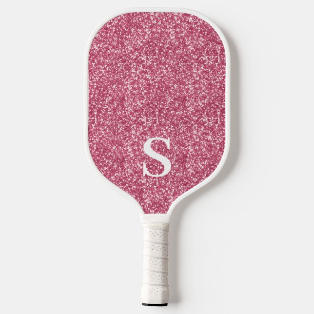 Raquette De Pickleball Élégant Parties scintillant rose Monogramme initia (Verso)