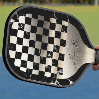 Raquette De Pickleball Elegant Personalized Steel and Dark Marble