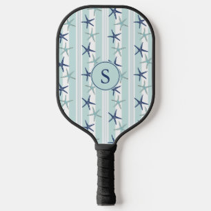 Raquette De Pickleball Élégant poisson étoilé bleu de la côte Monogramme