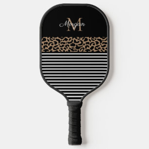 Raquette De Pickleball Élégant Poster de animal de Léopard Noir Monogram