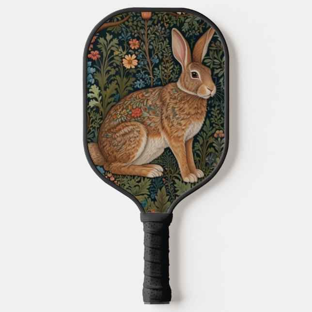 Raquette De Pickleball Élégant rétro boho lapin floral forestier (Recto)