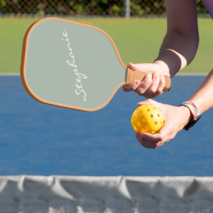 Raquette De Pickleball Élégant Sage vert manuscrit Nom du script personna