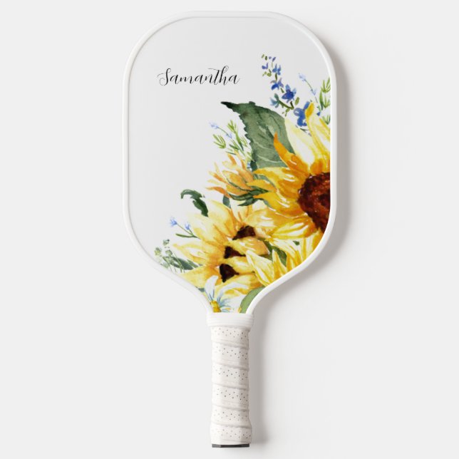 Raquette De Pickleball Elégante aquarelle tournesol floral personnalisé (Recto)