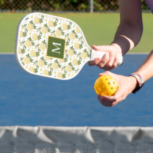 Raquette De Pickleball Élégante Hydragea Jaune Monogramme Floral