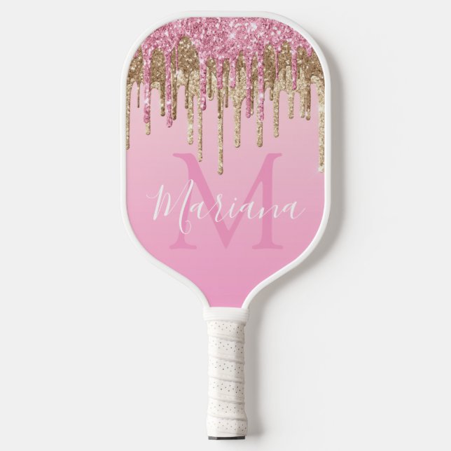 Raquette De Pickleball élégante parties scintillant rose blanc goutte d'o (Recto)