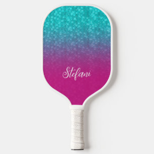 Raquette De Pickleball Elégante Parties scintillant Turquoise Hot Pink Om