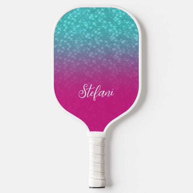 Raquette De Pickleball Elégante Parties scintillant Turquoise Hot Pink Om (Recto)