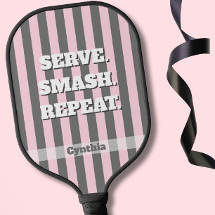 Raquette De Pickleball Élégantes rayures roses et grises Minimaliste pers