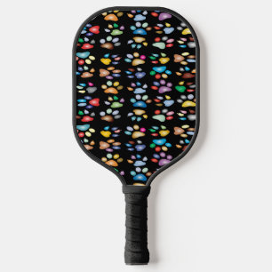 Raquette De Pickleball Empreintes de pattes colorés sur noir