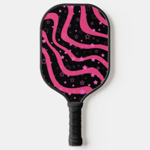 Raquette De Pickleball Étoiles noires et roses sur lignes élégant design 