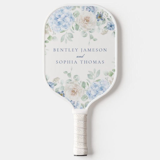 Raquette De Pickleball Faveurs de mariage à l'hydrangea fleuri bleu (Recto)