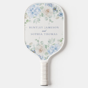 Raquette De Pickleball Faveurs de mariage à l'hydrangea floral bleu