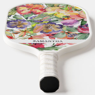 Raquette De Pickleball Fête florale d'été aquarelle