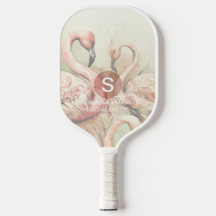 Raquette De Pickleball Flamant rose chic élégant Monogramme personnalisé