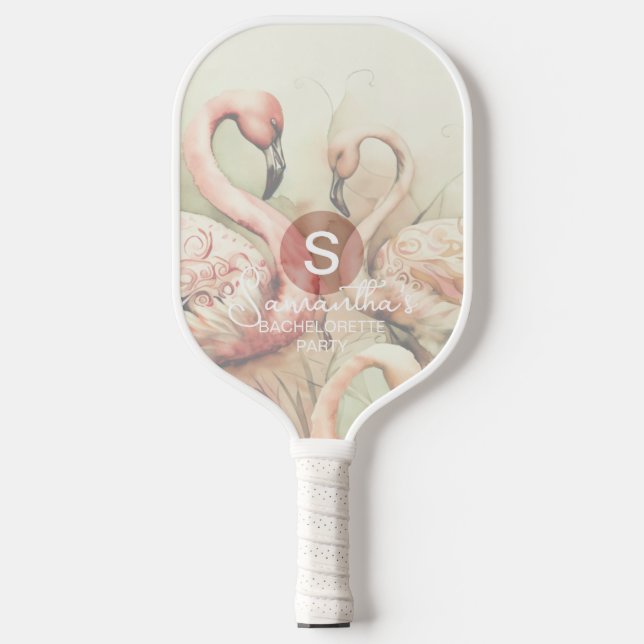 Raquette De Pickleball Flamant rose chic élégant Monogramme personnalisé (Recto)
