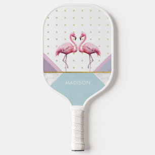 Raquette De Pickleball Flamant rose moderne tendance Pink Girly Nom