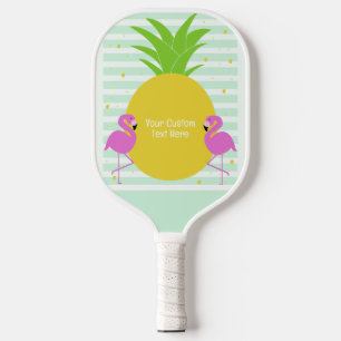 Raquette De Pickleball Flamants roses Tropiques Texte Personnalisé