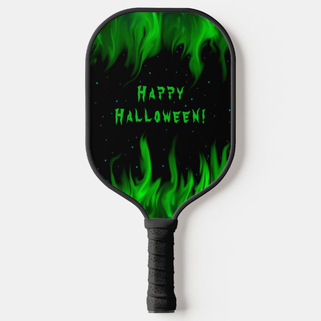 Raquette De Pickleball Flammes vertes dans le ciel étoilé (Recto)