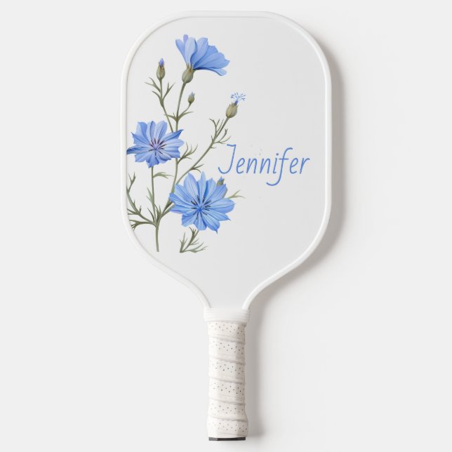 Raquette De Pickleball Fleur chicorée sauvage Aquarelle botanique Art (Recto)