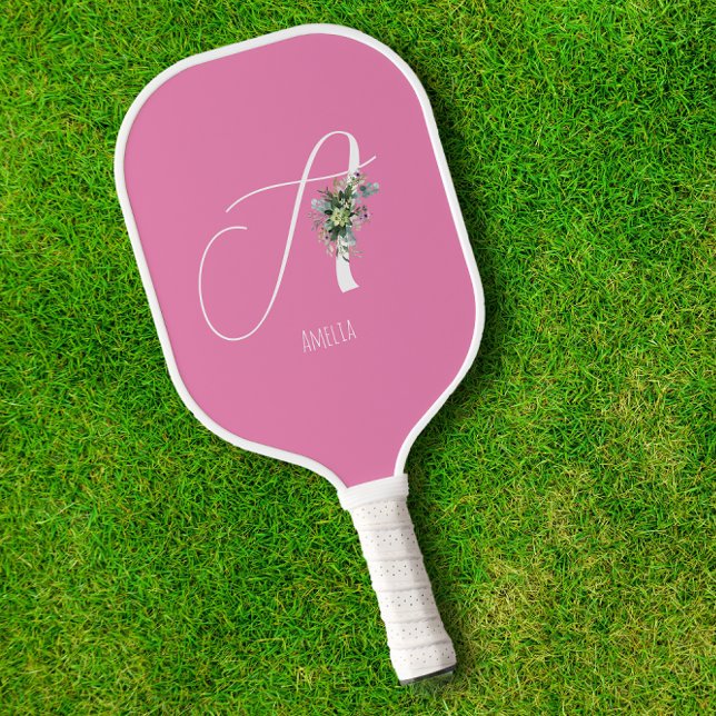 Raquette De Pickleball Fleur d'aquarelle rose monochrome (Créateur téléchargé)