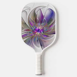 Raquette De Pickleball Fleur d'art abstrait fractal coloré énergique