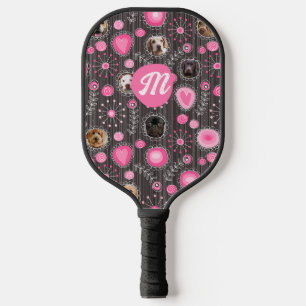 Raquette De Pickleball Fleur de coeur rose mignonne Monogramme Chien Phot
