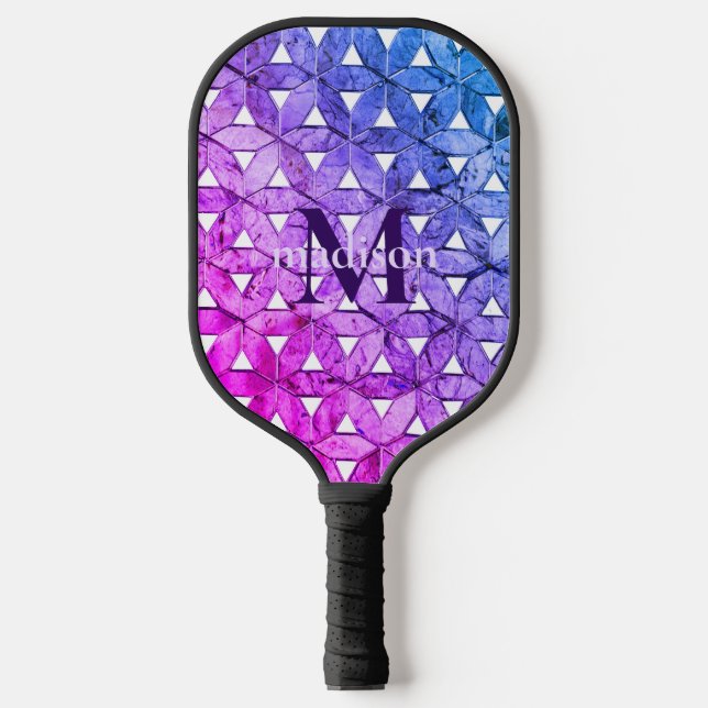 Raquette De Pickleball Fleur rose bleu violet de vie géométrie effrayée (Recto)
