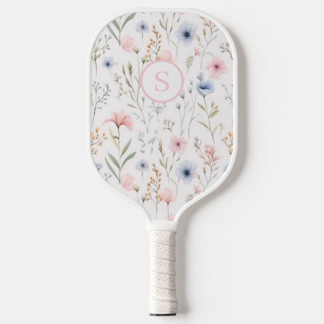Raquette De Pickleball Fleur sauvage bleu rose personnalisé (Recto)