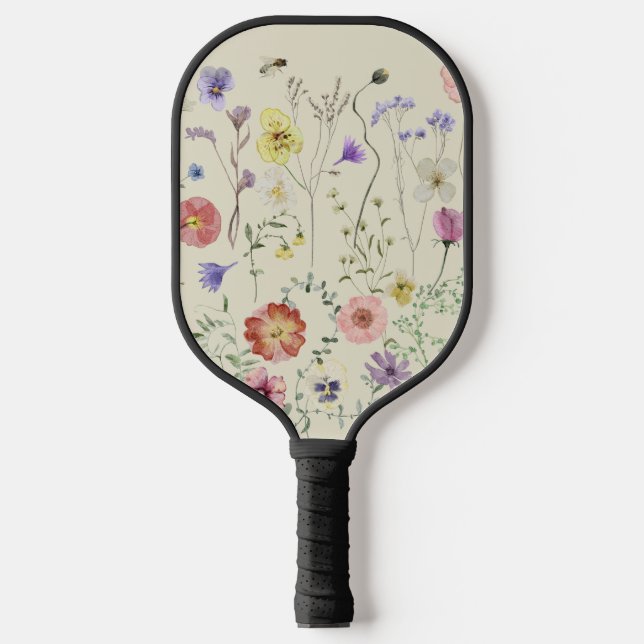 Raquette De Pickleball Fleur sauvage Pressé Fleurs Aquarelle Floral (Recto)