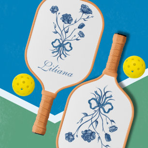 Raquette De Pickleball Fleurs Bleues Avec Pagaie De Pickleball De Bow