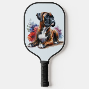 Raquette De Pickleball Fleurs de chien de boxe : Coupe de jeu et élégance