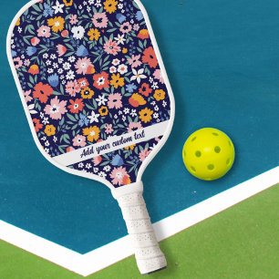Raquette De Pickleball Fleurs de jardin rose coloré Nom du texte personna