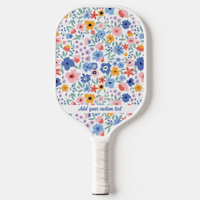 Raquette De Pickleball Fleurs de jardin rose coloré Nom du texte personna (Recto)