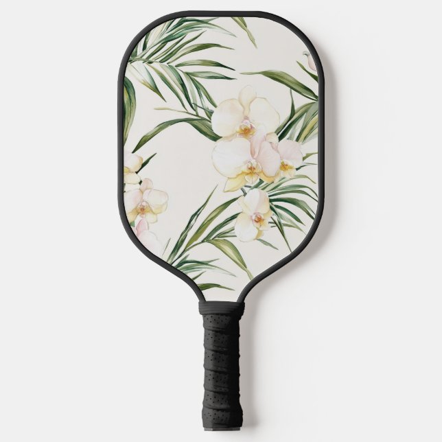 Raquette De Pickleball Fleurs d'orchidées blanches tropicales (Recto)