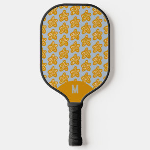 Raquette De Pickleball Fleurs esquissées jaune doré sur fond bleu givré