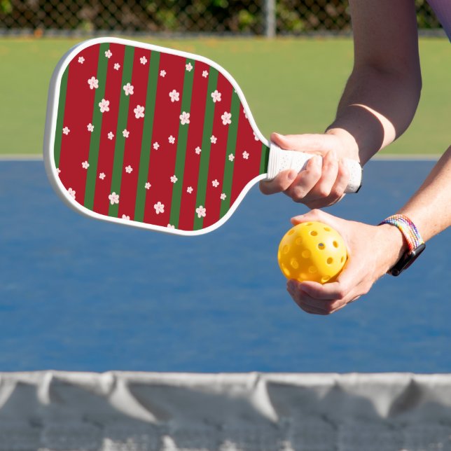Raquette De Pickleball Fleurs mignonnes Floral sur Solid Vert Rouge Noël  (Insitu)