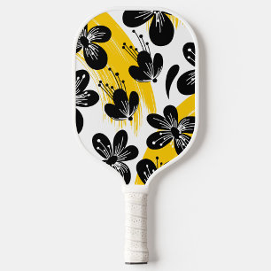 Raquette De Pickleball Fleurs noires en gras avec des accents de touche j
