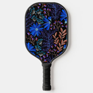 Raquette De Pickleball Fleurs noires et bleues simples