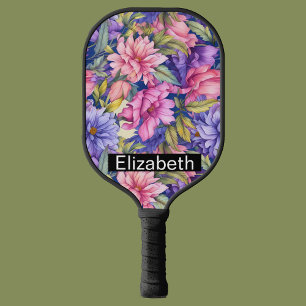 Raquette De Pickleball Fleurs roses et violettes luxuriantes Personnalisé
