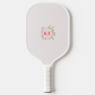 Raquette De Pickleball Floral Elegant Monogramme personnalisé