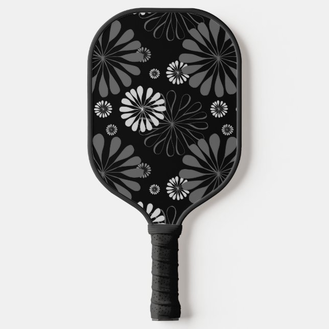 Raquette De Pickleball Floral noir et blanc rétro (Recto)