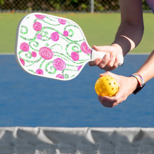 Raquette De Pickleball Floral rose et vert (Insitu)